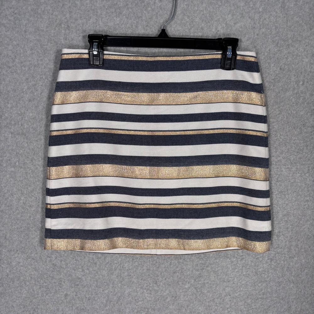 J CREW Micro Mini‎ Skirt 2 Gray Gold Metallic Striped Cotton Preppy Glam Party